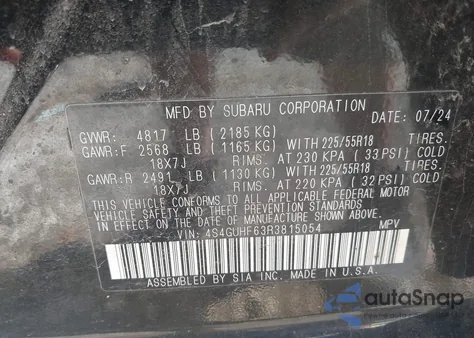 2024 Subaru Crosstrek Sport из США, поврежденный, VIN 4S4GUHF63R3815054